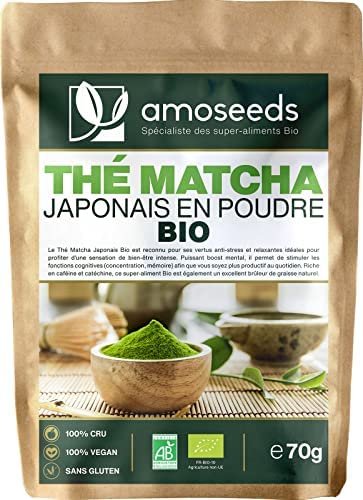 Thé Matcha en Poudre Bio Japonais 70G | Qualité Culinaire | Boost Mental, Énergie, Détox