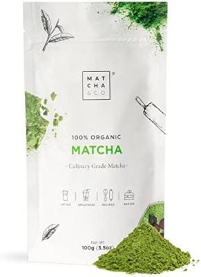 Thé Matcha japonais biologique. Poudre de thé vert biologique du Japon. Thé Matcha 100% biologique. Thé vert naturel idéal pour la pâtisserie, la cuisine et le café au lait. (100)