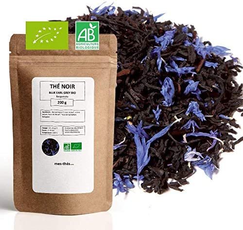 Thé Noir Bio ★ Blue Earl Grey Bergamote ★ Thé Noir Aromatisé ★ Thé Noir en Vrac ★ Sachet 200 grammes avec Zip ★ 80 Tasses ★ 100 % Agriculture Biologique ★ Thé Noir de Qualité ★ Satisfait ou Remboursé
