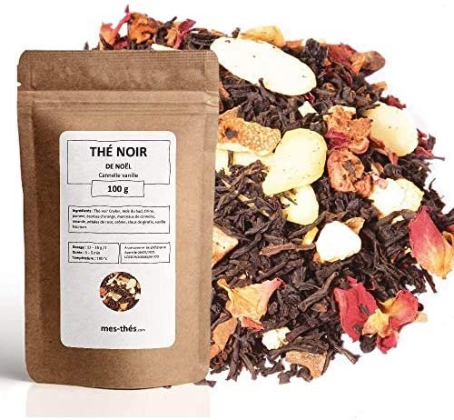 Thé Noir de Noël ★ Canelle Vanille ★ Thé Noir Aromatisé ★ Thé Noir en Vrac ★ Sachet 100 grammes avec Zip ★ 40 Tasses ★ Thé Noir de Qualité ★ Satisfait ou Remboursé ★
