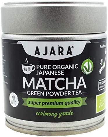 Thé vert Matcha Cérémonial du Japon en poudre [Qualité SUPER PREMIUM CERIMONIAL] à boire – Booster d’énergie, Anti stress, Antioxidant, Détox – Produit à Uji (Kyoto), Japon – Pot de 40g – AJARA