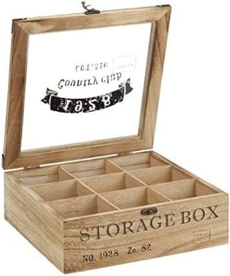 ToCi Boîte à thé en bois rectangulaire (6 compartiments) ou carrée (9 compartiments) Style rétro, Bois, Modèle 2, 9 Fächer