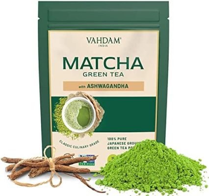 VAHDAM, Thé Vert Matcha Ashwagandha | MATCHA JAPANAIS 100 % PUR | Matche Peu Calorique avec Épices | Keto Friendly, Vegan