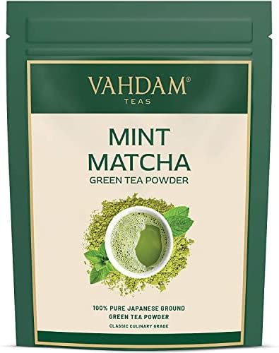 VAHDAM, thé vert à la menthe et au matcha (100 grammes, 50 tasses) | Poudre de thé Matcha 100% d&rsquo;origine japonaise PURE |