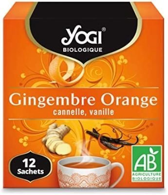 Yogi Biologique Gingembre Orange, Infusion 100% Bio, 12 Sachets thermosoudés et sans agrafe, 21.6 g, 310511