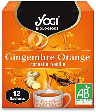 Yogi Biologique Gingembre Orange, Infusion 100% Bio, 12 Sachets thermosoudés et sans agrafe, 21.6 g, 310511