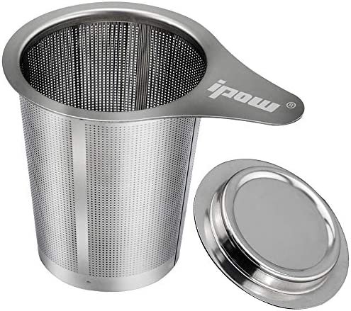 ipow Filtre à Thé avec Couvercle et Poignée/Infuseur à Thé à Trous Fins en Acier Inoxydable, pour Théière/Tasse/Mug/Verre- 6.12cm x 7.5cm