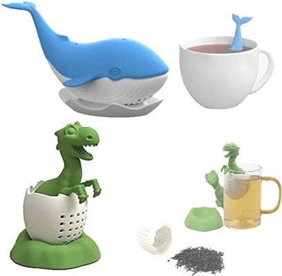 ysister Lot de 2 Infuseurs à thé en Silicone Filtre Diffusseur Passoire à thé en vrac Passoire a Thé à Forme de Baleine et Dinosaure Mignon Passoire à thé de dessin animé réutilisable
