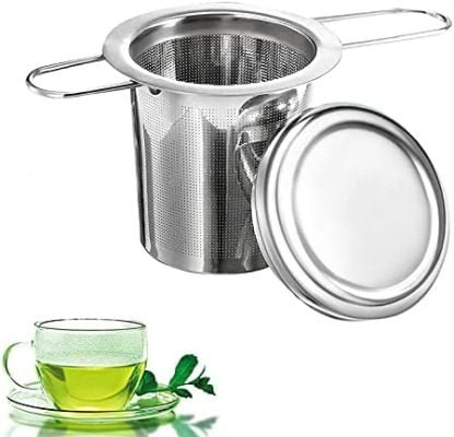 1 pcs Filtre à Thé Trou Fin Acier Inoxydable avec Conception Pliable,Infuseur à Thé avec Couvercle Universel pour Théière, Mug, Tasse, Bouteille, Verre
