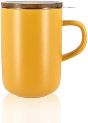OGO LIVING – tisanière Juliet 475 ml – Idéale pour le thé et la tisane – Mug à thé en grès et couvercle en bois d’acacia – jaune – 7912030