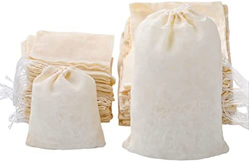 60Pcs Sachets en Mousseline de Coton Pâque, 8x10cm et 10x15cm Sachets thé Réutilisable avec Cordon de Serrage Sac de Thé Coton pour Cuisson Thé Café Herbes Epices Trempage – Beige