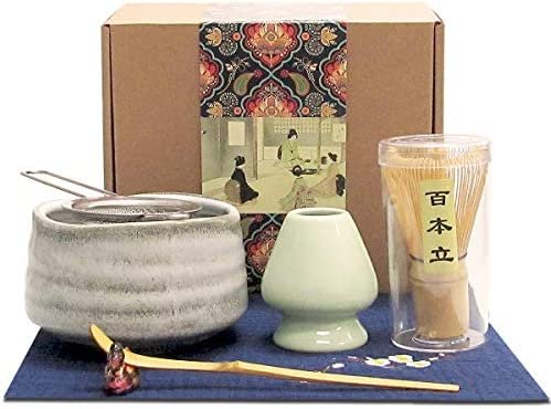 Artcome Ensemble de thé japonais Matcha Fouet Matcha Cuillère, Bol à Matcha, Porte-fouet en céramique, Kit de cérémonie de matcha fait à la main pour cérémonie de thé japonais traditionnel (7 pièces)