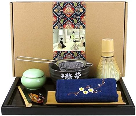 Artcome Ensemble de thé japonais Matcha Fouet Matcha Cuillère Traditionnelle Bol à Matcha Plateau en Bambou Noir Support Fouet Céramique Boîte à Matcha Cérémonie de Matcha Fait à la Main (10 pièces)