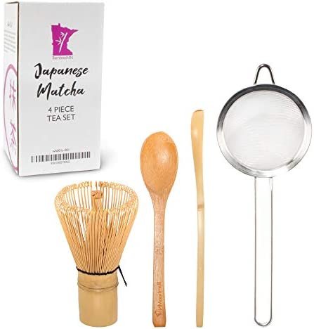 Bamboomn japonais Ensemble à thé, (chashaku Cuillère à café traditionnel, le kit Idéal pour préparer une tasse de Matcha traditionnelle Golden Tea Whisk + Chasaku + Strainer + Teaspoon
