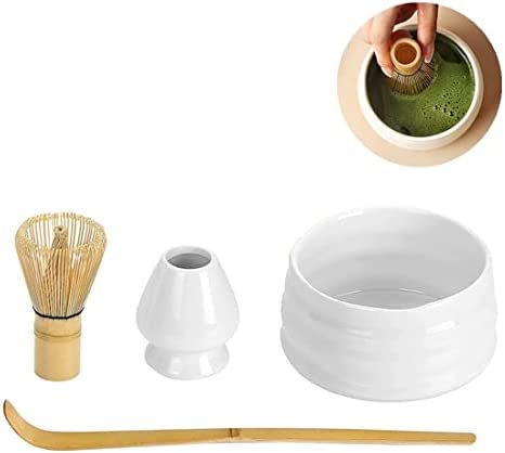 Belypoke Ensemble complet de 4 bols à matcha japonais en bambou et fouet à matcha, cuillère à thé, bol Chawan, fouet à matcha pour cérémonie de thé matcha