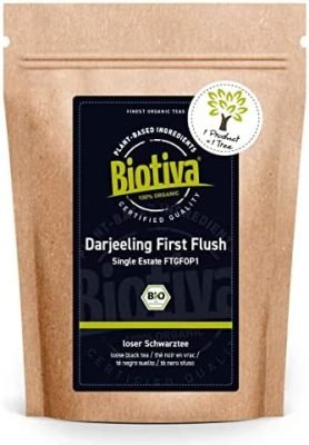 Biotiva Darjeeling First Flush bio 250g – Excellent thé noir bio – Conditionné en Allemagne (DE-ÖKO-005) – Végan – Feuilles en vrac