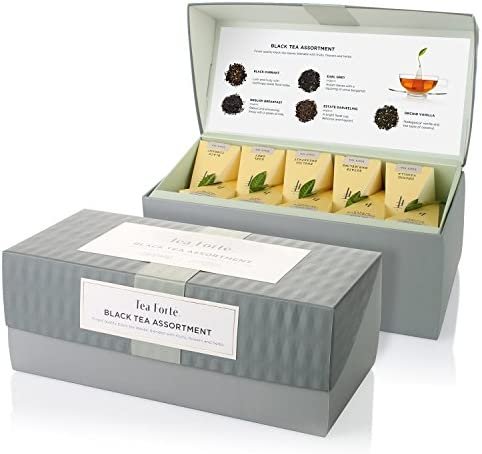 Boîte échantillon d&rsquo;assortiments de thés noirs par Tea Forte, boîte d&rsquo;assortiment de thés, 20 sachets infuseurs en forme de pyramide faits main