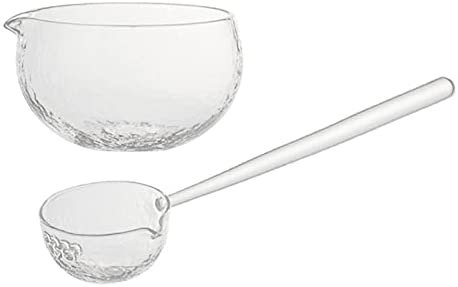 Bol à Matcha en Verre texturé à Haute teneur en Borosilicate avec cuillère avec Bec verseur Traditionnel Matcha Cup Matcha Kit Set pour la