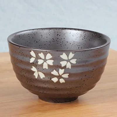 Bol à Thé Cérémonie Japonaise Matcha en Céramique Motif Fleur Pivoine/Lotus/Nuage/Cerise-Multicolore – cerise, 11.3×4.8×6.9cm