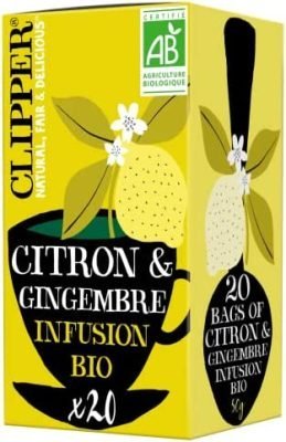 CLIPPER – Infusion Bio – Citron & Gingembre – 20 Sachets d&rsquo;Infusion Bio – 1 paquet