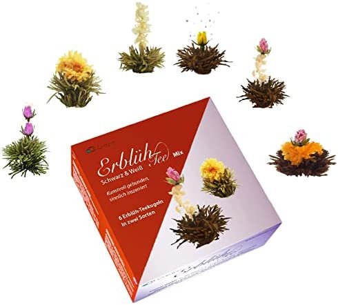 Creano – Mélange de Fleurs – Fleurs de Thé dans une Boîte Cadeau noble – Thé blanc et noir (6 Sortes différentes de Roses de Thé)