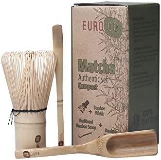EURODO Janpanese Matcha Tea Ceremony Set – Fouet en bambou (Chasen) – Cuillère en bambou (Chashaku) – Cuillère à thé en bambou (Compact)