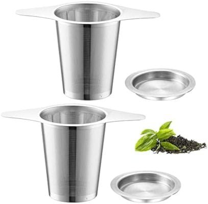 Filtre Thé Acier Inoxydable, 2 Pièces Filtre Thé Avec Couvercle, Passoire Thé Avec Couvercle, Filtre Thé Double Poignée, pour Théières, Tasses, Tasses pour Infuser le Thé et le Café en Vrac