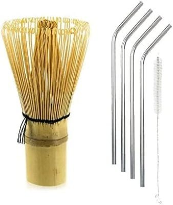 Fouet à thé Matcha en bambou + 4 pailles en inox