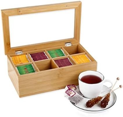 Gräfenstayn® Boîte à thé en Bambou (9 x 28 x 16cm) avec 8 Compartiments, Couvercle à charnière avec fenêtre et idéal pour la Protection des arômes