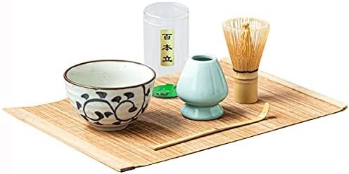 Greenf Matcha Japonaise Premium Kit, Accessoire de Cérémonie du Matcha dans Un Coffret Cadeau, Fouet (Chasen)/Cuillère (Chashaku)/Support/Bol/Cuillère à Café/Théière/Plateau(5PCS)