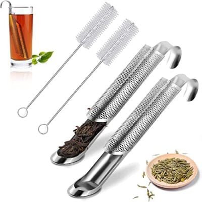 Infuseur à thé,Passe Thés,Filtre de thé,Vaisselle à filtre réutilisable avec poignée en crochet.Idéal pour le thé en vrac,le café et plus encore(2 Passoire à thé en acier inoxydable et 2 pinceaux)