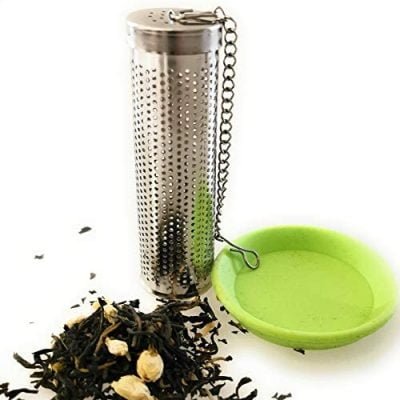Kerafactum Filtre à thé, infuseur à thé, filtre à thé, filtre à thé extra fin, en acier inoxydable, convient pour bouteilles et goules avec chaîne et support à thé, fermeture à baïonnette pour thermos