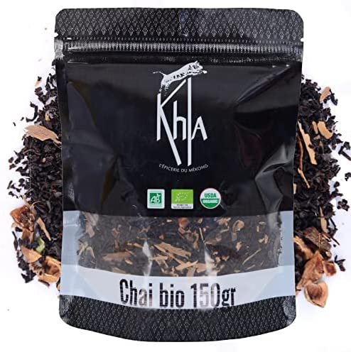 Khla – Thé Noir Chai Bio – Sachet Vrac 150g – Recharge Boite Métal – Thé Ceylan Biologique – Feuilles Séchées – Thé d’Asie Épicé & Gourmand – Chaï Origine Sri Lanka – Tisane & Infusion