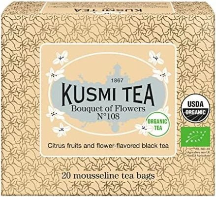 Kusmi Tea – Bouquet de Fleurs N°108 bio – Thé noir aromatisé agrumes et fleur – Boîte Thé métal 100gr – Environ 40 tasses