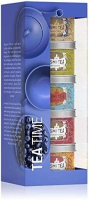 Kusmi Tea – Coffret Tea Time de 5 Miniatures – Assortiment Thés Aromatisés – Thés Noirs, Earl Grey, Thé Vert, et Mélange Exotique AquaExotica – Boîtes à Thé en Métal 5x25gr