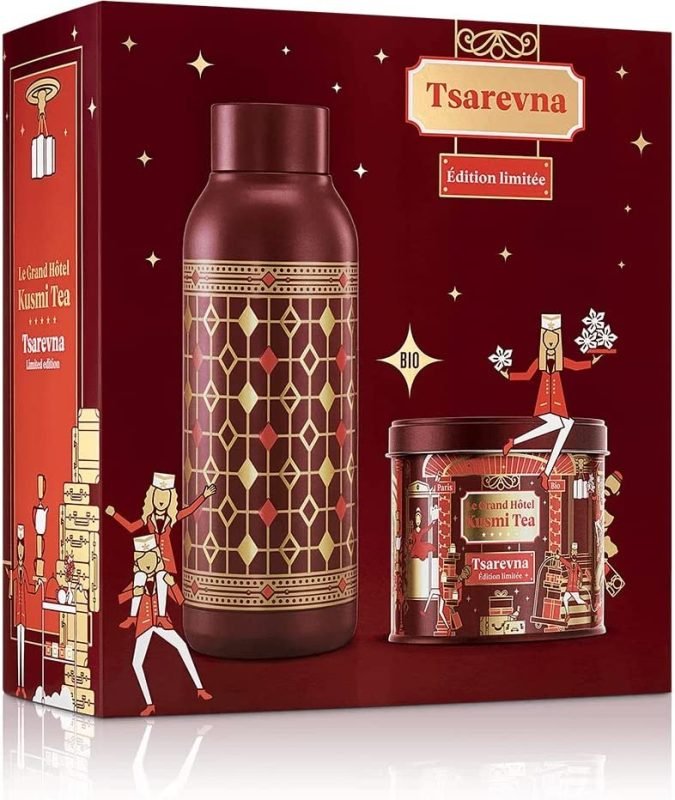 Kusmi Tea – Coffret Tsarevna Bio Edition 2022 – Idée Cadeau de Noël – Coffret d’une boîte de thé noir aromatisé avec une bouteille isotherme Kusmi Tea – Coffret Tsarevna Bio Edition 2022 – Idée Cadeau de Noël – Coffret d’une boîte de thé noir aromatisé avec une bouteille isotherme