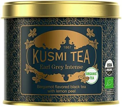 Kusmi Tea – Earl Grey Intense Bio – Thé noir aromatisé à la bergamote avec des écorces de citron – Boîte Thé métal 100 gr – Environ 40 tasses