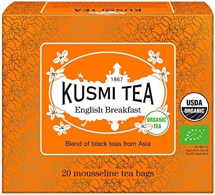 Kusmi Tea – English Breakfast Bio – Mélange de thés noirs d&rsquo;Asie – Boîte thé de 20 sachets mousseline