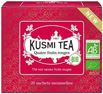 Kusmi Tea – Quatre Fruits Rouge Bio – Thé noir saveur fruits rouges – Boîte thé de 20 sachets mousseline