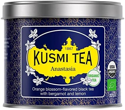 Kusmi Tea – Thé Anastasia bio – Thé Noir à la Bergamote, Aromatisé Fleur d&rsquo;Oranger – Thé Earl Grey Emblématique – Boîte Thé Métal 100 g – Environ 40 Tasses