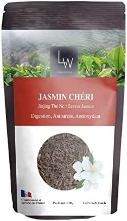LINKING WELLNESS – « Jasmin Chéri » – Thé Noir au Jasmin Issu de l&rsquo;Agriculture Écologique, Antioxydant, Anti-stress, Favorise la digestion – 100% Thé Noir en Vrac – Sachet 100g