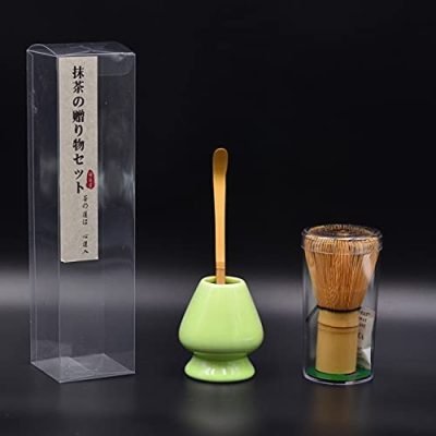 LIUXIN 3 pièces/Ensemble Traditionnel thé Matcha Coffret Cadeau Matcha Fouet Scoop Ceremic Matcha Bol Porte-Fouet Ensembles de thé Japonais
