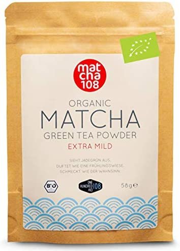 Matcha 108 – Thé matcha de qualité premium/Thé vert issu de l’agriculture biologique contrôlée – 58g de – Ceremonial Grade – Thé vert en poudre 100% bio