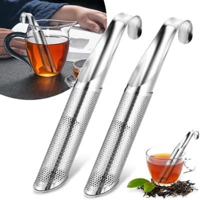 Mogokoyo Lot de 2 Diffuseur de Thé en Acier Inoxydable Passoire à Thé Réutilisable Filtre à Thé avec Trou Fin Diffuseur à Thé Rétractable à Longue Poignée pour Thé en Vrac Épices Assaisonnements