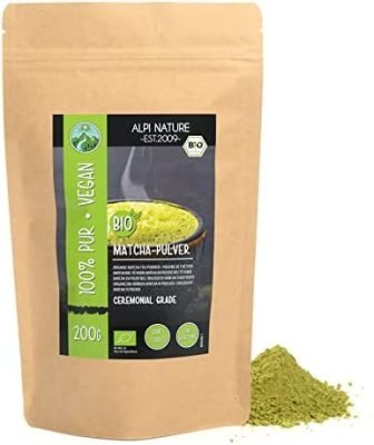Poudre de matcha biologique (200g), thé vert de qualité cérémonielle, poudre de thé matcha de culture biologique certifiée, sans gluten, sans lactose, testé en laboratoire