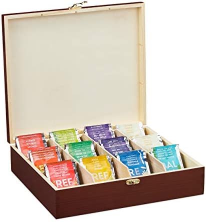 Relaxdays Boîte à thé, 12 Compartiments, Bois, Organiseur, Grand Rangement, présentoir, HLP 7,5 x 29 x 26 cm, Marron
