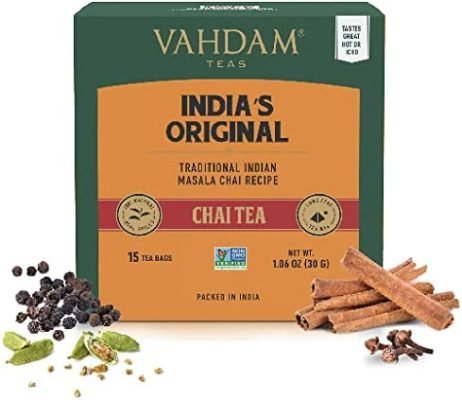 Sachets De Thé Masala Chai Originaux De L&rsquo;Inde, 15 Sachets, 100% ÉpicéNaturelles Et Arômes Sans Ajouts – Thé Noir, Cardamome, Cannelle, Poivre Noir Et Clou De Girofle