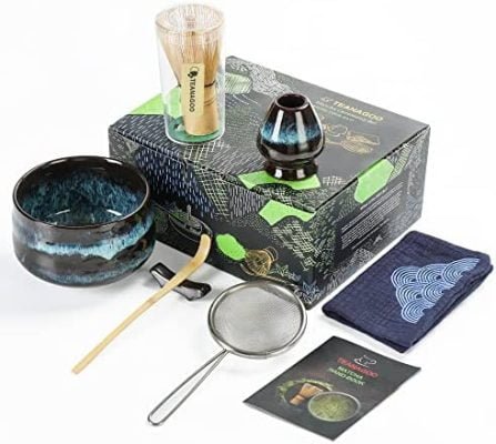 TEANAGOO Service à Thé Matcha Service à Thé Japonais Bol à Matcha Fouet en Bambou Matcha Pelle Passoire Porte Fouet Matcha Support Fouet Matcha Ensemble Fouet Matcha N4…