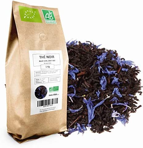 Thé Noir Bio ★ Blue Earl Grey Bergamote ★ Thé Noir Aromatisé ★ Thé Noir en Vrac ★ Sachet 1 Kg ★ 400 Tasses ★ 100 % Agriculture Biologique ★ Thé Noir de Qualité ★ Satisfait ou Remboursé