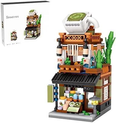 TopBau Matcha Shop Modular Maison 379 + Pièces Japonaises Mini Street View City Microparticules Non compatible avec Lego Creator Ideas